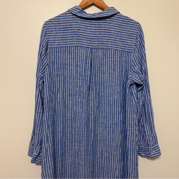 J. Jill Linen Button Down Shirt Dress Size Large Striped Midi Blue Beach - Picture 6 of 7